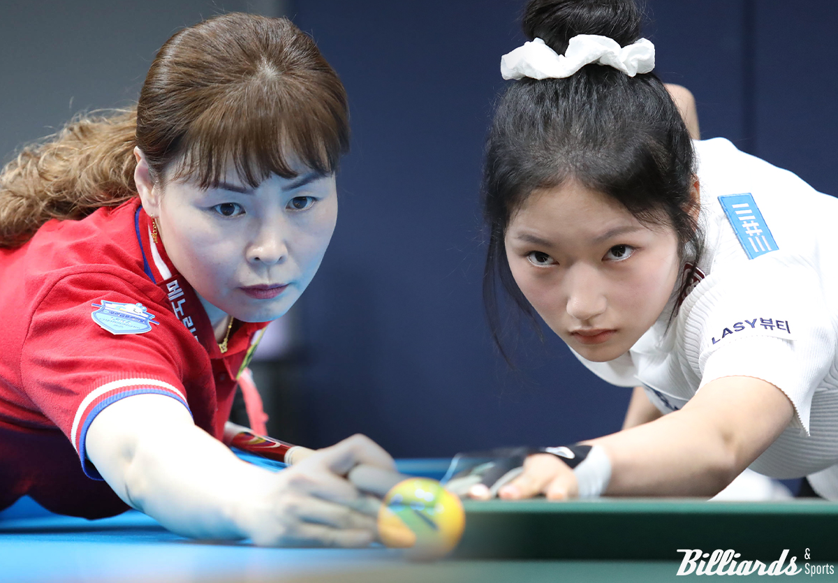 한국 여자 3쿠션을 세계 무대 정상에 올려놓은 이신영(휴온스·왼쪽)과 한지은(에스와이·오른쪽)이 2일 하나카드 LPBA 챔피언십 32강전에서 진검승부를 벌인다.  사진=고양/이용휘 기자