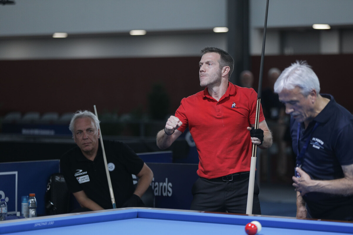 5일(한국시간) 밤 10시에 열린 준결승전에서 패배까지 단 2점을 남겨놓고서 대역전승을 거둔 제러미 뷰리(프랑스)가 매치포인트 득점 순간에 기뻐하고 있다.  사진=SOOP 제공 