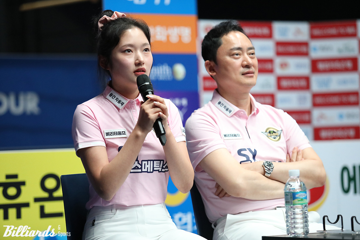 하림의 첫 상대인 에스와이는 리더 황득희와 간판선수 한지은이 미디어데이에 참석해 소감을 밝혔다.  사진=고양/이용휘 기자