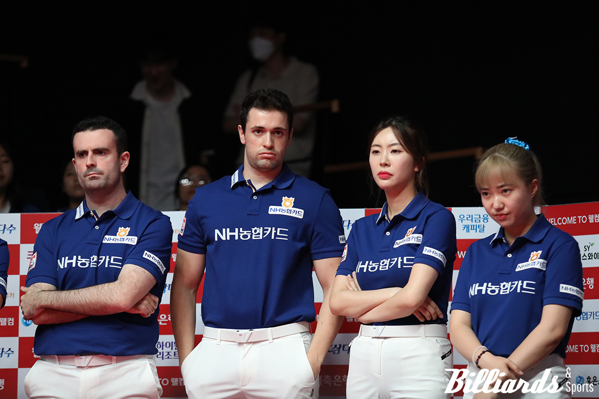 이번 시즌 첫 패배를 당한 NH농협카드 NH페이. 왼쪽부터 안토니오 몬테스, 이반 마요르, 정수빈, 황민지.