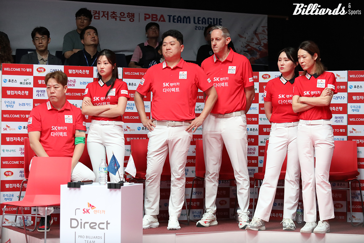 SK렌터카 선수들. 왼쪽부터 강동궁, 조예은, 조건휘, 에디 레펀스, 강지은, 히다 오리에.