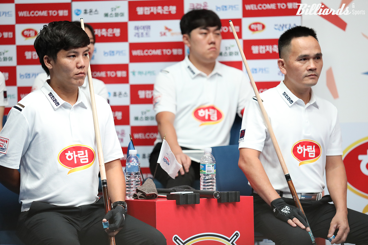 1세트 남자복식에서 4경기 연속 승리를 거둔 하림의 '베트남 듀오' 응우옌프엉린-쩐득민.  사진=고양/이용휘 기자