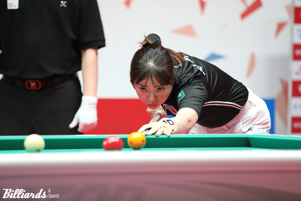 2세트에서 뱅크 샷으로 승부를 가른 하나카드의 사카이 아야코(일본).  사진=고양/이용휘 기자