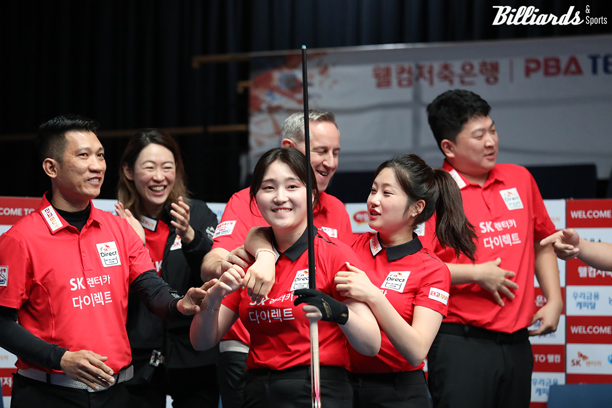 6세트를 승리하며 승부에 쐐기를 박은 강지은과 SK렌터카 선수들.  사진=고양/이용휘 기자