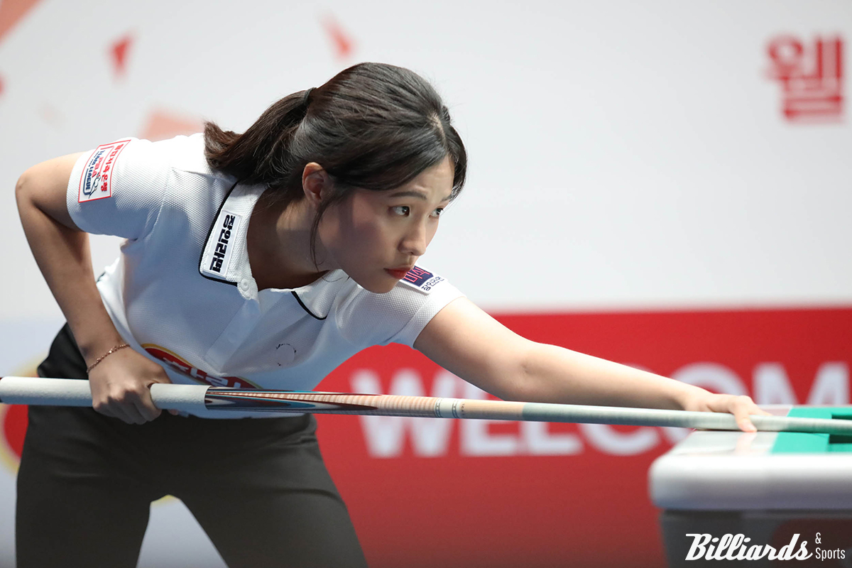 하림이 30일 열린 PBA 팀리그 1라운드 마지막 경기에서 5세트 이후 단식전을 모두 승리하며 우리금융캐피탈을 4-3으로 꺾었다. 사진은 6세트에서 스롱 피아비(우리금융캐피탈)에게 승리한 박정현(하림).  사진=고양/이용휘 기자