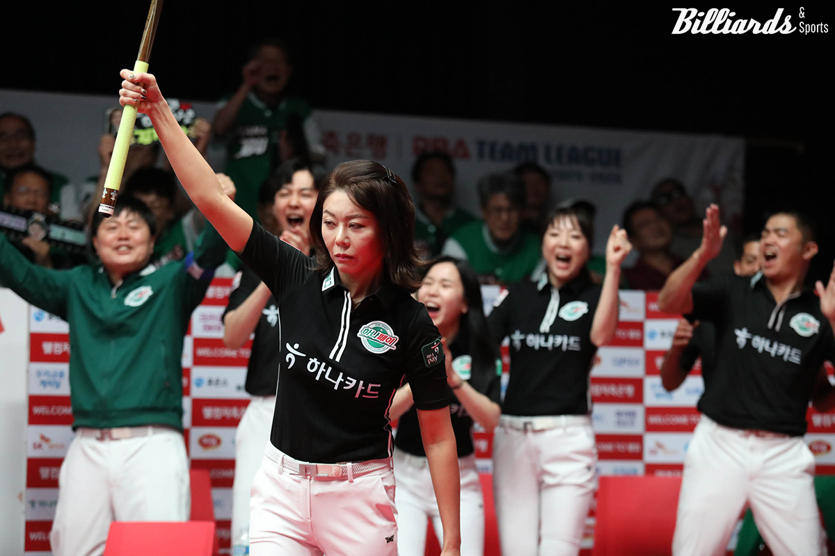 하나카드는 프로당구 PBA 팀리그 이번 1라운드에서 김가영과 여자 세트, 후반부 단식전에서 우세 등 3가지 강점을 앞세워 우승을 차지했다.  사진=고양/이용휘 기자
