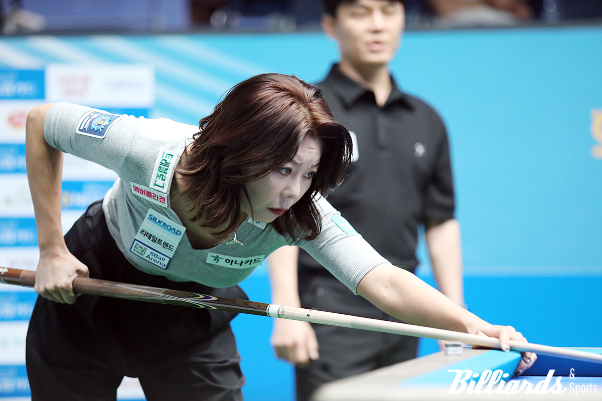 25:3으로 박은경을 꺾고 32강에 진출한 김가영. 사진=고양/이용휘 기자