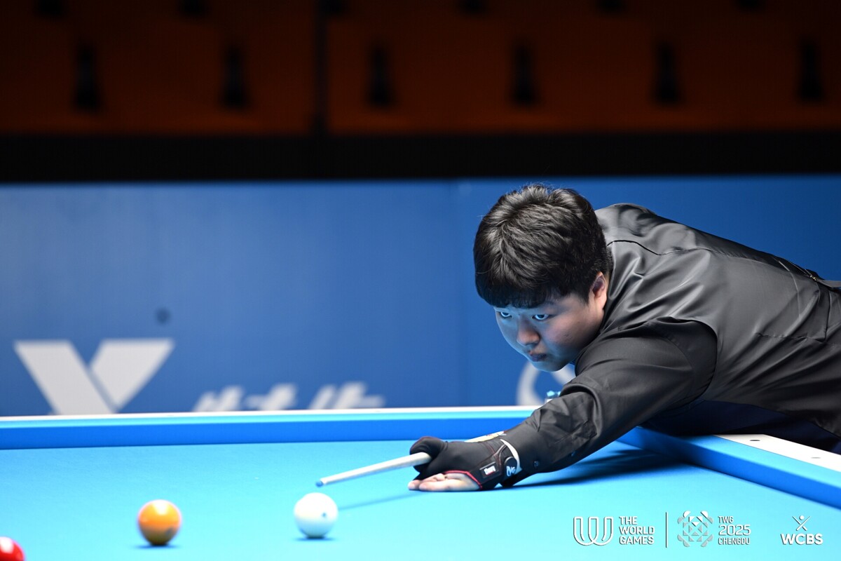 한국의 월드게임 첫 메달 획득에 비상이 걸렸다. 조명우(실크로드시앤티-서울시청)가 갑작스러운 다리 통증으로 인해 예선을 1무 1패(승점1)로 8강행 마지막 티켓을 차지해 어렵게 올라왔다.  사진=WCBS 제공 