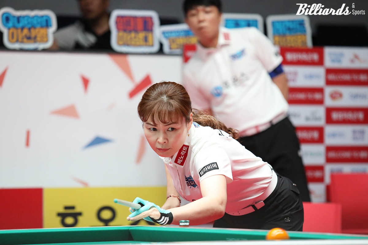 휴온스가 2라운드 첫 경기에서 NH농협카드를 4-2로 꺾고 5연패의 수렁에서 벗어났다. 사진은 이날 6세트에서 쐐기를 박은 이신영(휴온스).  사진=이용휘 기자