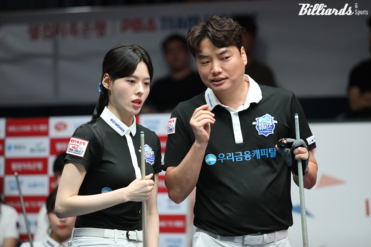 4세트 혼합복식을 승리한 우리금융캐피탈 강민구-서한솔.  사진=고양/이용휘 기자
