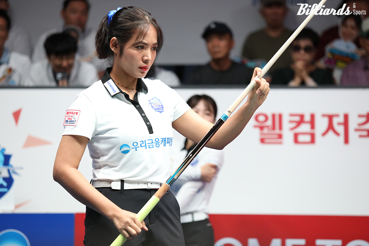 6세트에서 김가영에게 승리한 스롱 피아비.