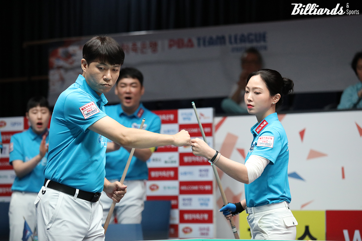 4세트를 승리한 휴온스 최성원-차유람.  사진=고양/이용휘 기자