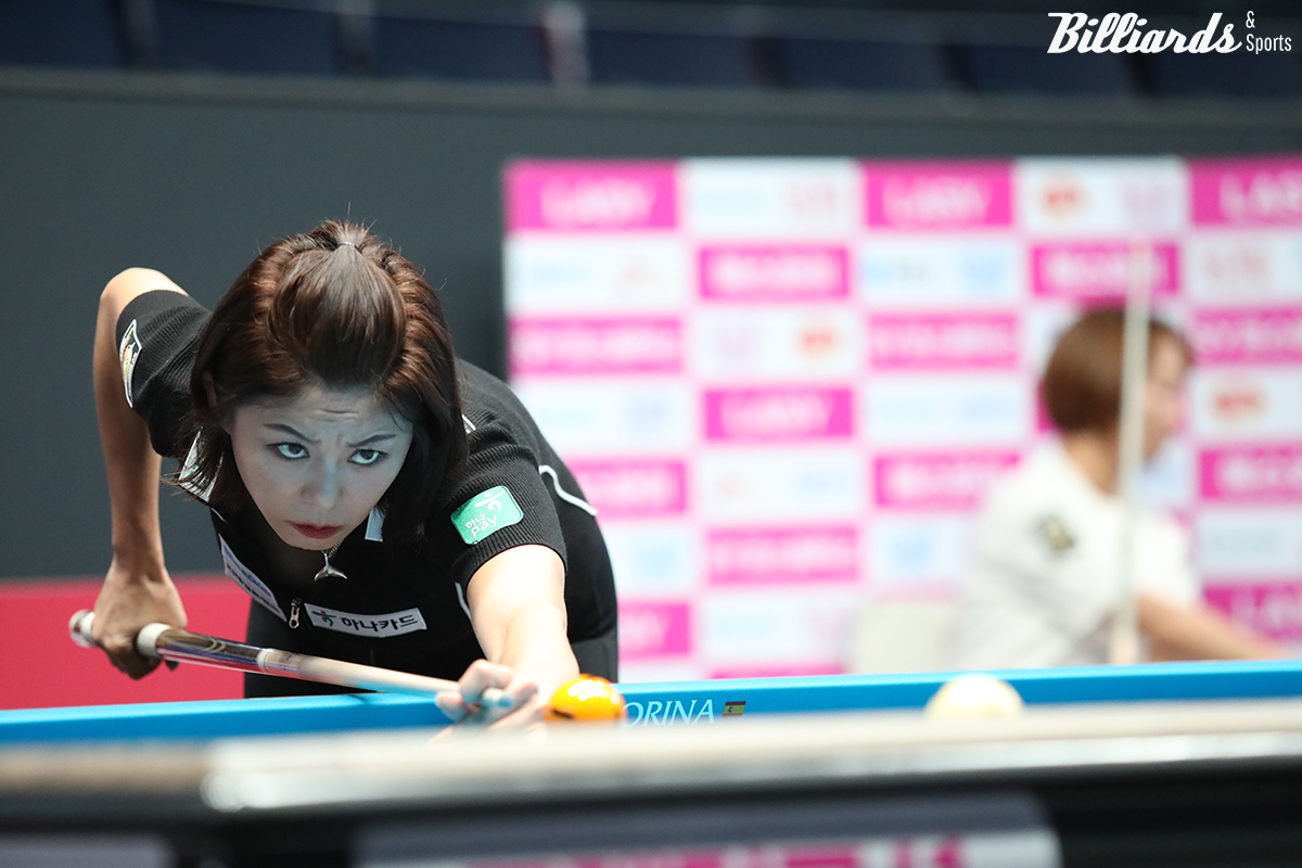 김가영(하나카드)이 1일 열린 4차 투어 64강전에서 이유주를 25이닝 만에 19:9로 누르고 32강에 진출했다.  사진=고양/이용휘 기자