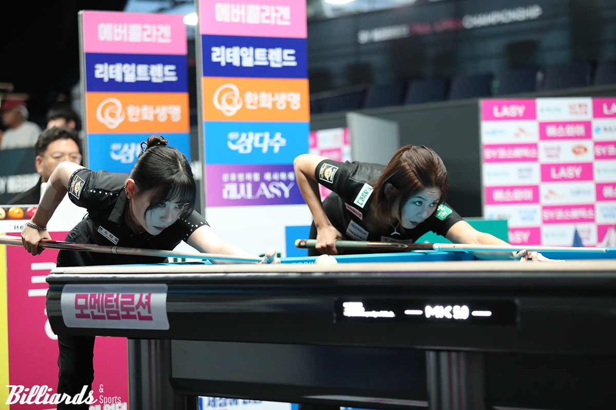 김가영 vs 송민지의 32강 뱅킹 장면.