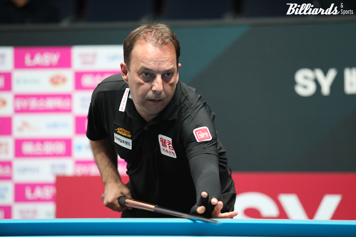 다니엘 산체스(웰컴저축은행)는 4일 열린 4차 투어 64강에서 승부치기 끝에 정대식에서 0 대 1로 져 탈락했다.  사진=고양/이용휘 기자