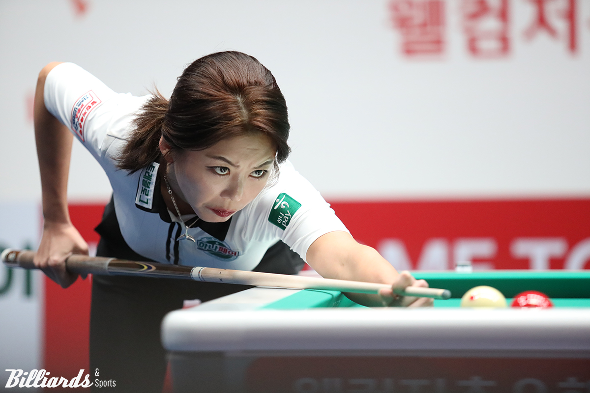 김가영(하나카드)이 PBA 팀리그 2라운드에서 우승을 놓쳤던 결정적인 한지은(에스와이)과 승부의 리벤지매치를 벌인다.  사진=빌리어즈앤스포츠 DB