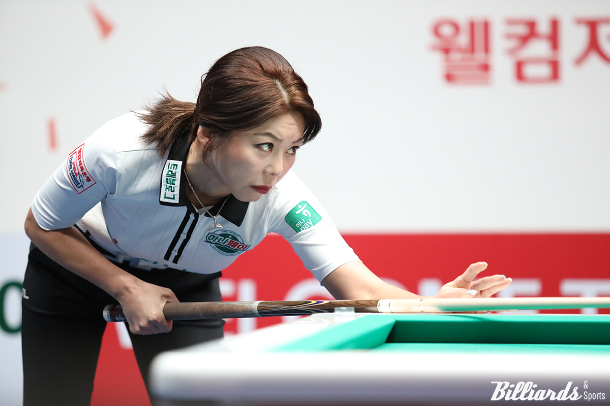 김가영(하나카드)이 한지은(에스와이)에게 2라운드의 뼈아픈 패배를 복수하며 3라운드 첫 경기를 승리로 이끌었다.  사진=고양/이용휘 기자