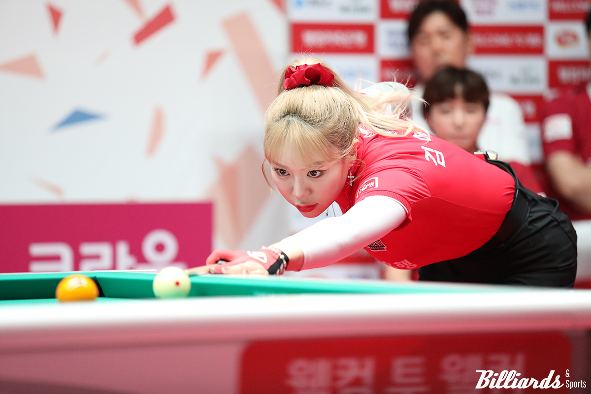 김예은)웰컴저축은행)이 PBA 팀리그에서 김가영(하나카드)을 상대로 단식전 6연승에 도전한다.  사진=-고양/이용휘 기자