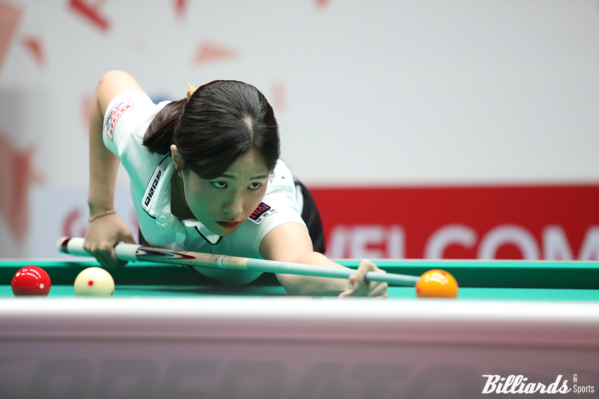 하림이 한 경기에 두 차례 퍼펙트큐를 성공시키며 NH농협카드를 세트스코어 4-3으로 제압했다. 사진은 2세트 초구에 퍼펙트큐를 달성한 박정현(하림).  사진=고양/이용휘 기자