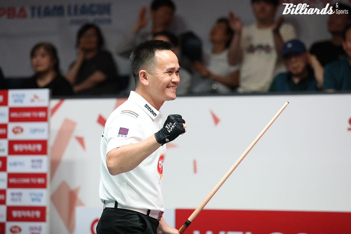 7세트 첫 타석에서 퍼펙트큐를 치며 승부를 마무리한 하림의 쩐득민(베트남).