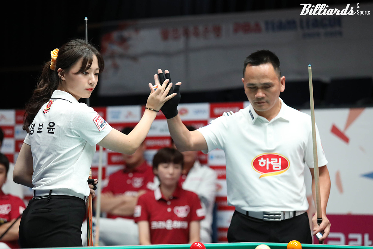 하림이 프로당구 PBA 팀리그 3라운드 5일 차 경기에서 크라운해태를 세트스코어 4-1로 꺾고 3승(2패)째를 수확했다.  사진=고양/이용휘 기자