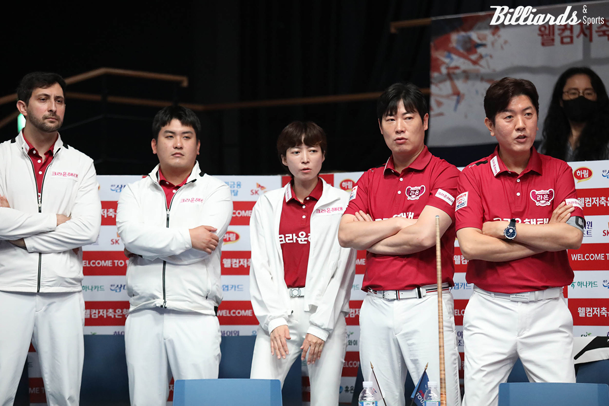 크라운해태는 5전 전패로 3라운드에서 부진을 이어갔고, 6일 차에 SK렌터카와 대결한다.