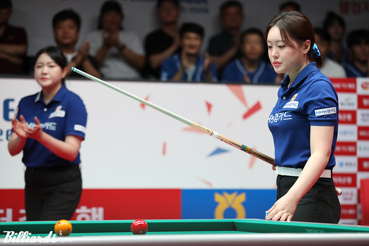 2세트와 4세트에서 승리한 NH농협카드 김보미.  사진=이용휘 기자