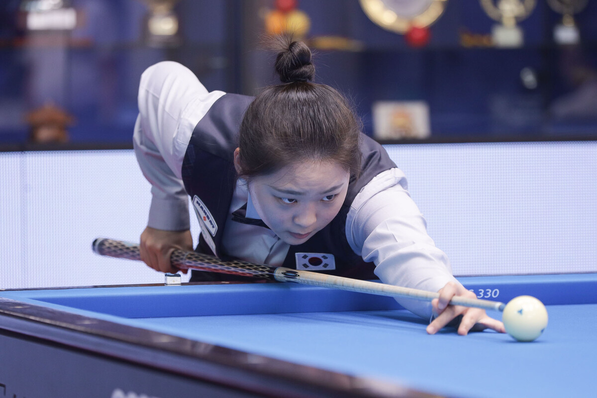 한국의 김하은(남양주)이 스페인 무르시아에서 25일 열린 세계여자3쿠션선수권대회 결승에 진출해 한국의 통산 두 번째 우승에 도전한다.  사진=SOOP 제공