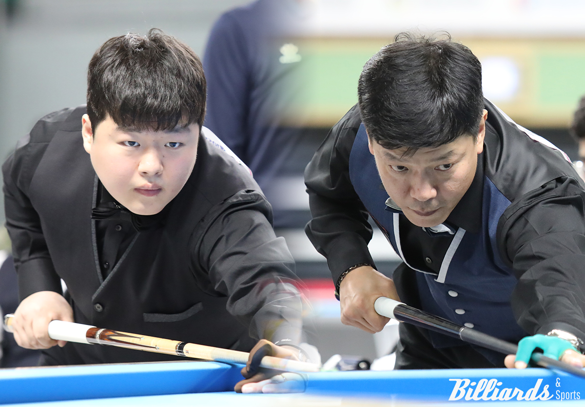 조명우(왼쪽)가 1일 열린 전국체전 캐롬 1쿠션 결승전에서 박수영(오른쪽)에게 96:100으로 역전패를 당해 우승 독주를 멈췄다.  사진=빌리어즈앤스포츠 DB