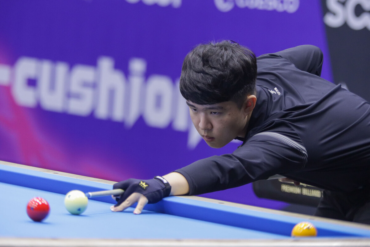 한국의 17세 유망주 김도현(상동고부설방통고)이 2025 광주 세계3쿠션당구월드컵 예선 2라운드(PPQ)를 통과하고 3라운드(PQ)에 진출했다.  사진=SOOP 제공