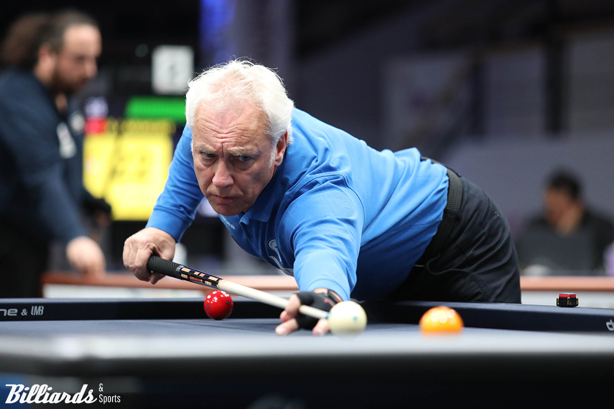 올해 63세인 마르코 자네티(이탈리아)가 광주 세계3쿠션당구월드컵 16강과 8강에서 세계 최정상의 김행직(전남-진도군청), 타이푼 타슈데미르(튀르키예) 등을 제압하고 준결승에 진출했다.  사진=광주/이용휘 기자