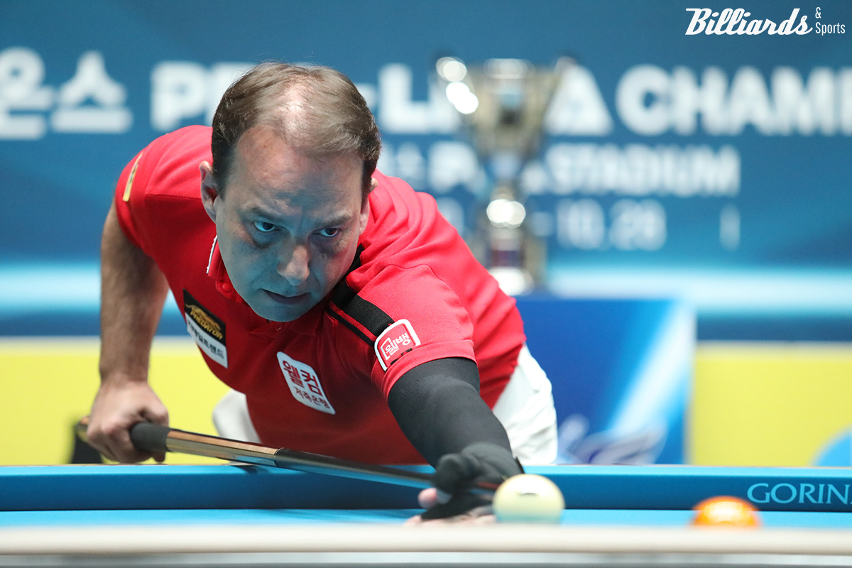 다니엘 산체스(웰컴저축은행)가 2000년생 김홍민 돌풍에 고전 끝에 어렵게 승리를 거두고 16강에 진출했다.  사진=이용휘 기자