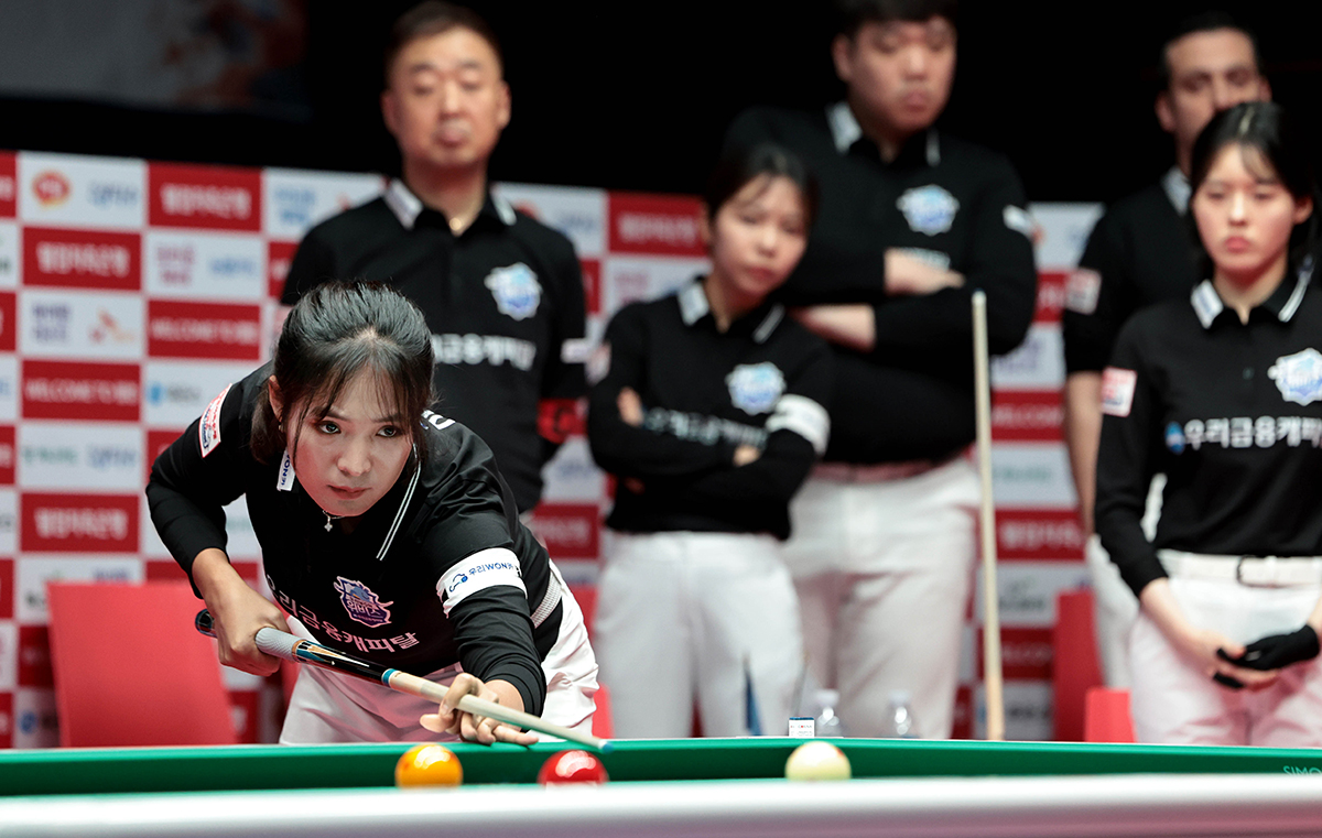 우리금융캐피탈 스롱 피아비(캄보디아)가 6세트 단식전에서 김가영(하나카드)을 퍼펙트큐로 제압했다.  사진=PBA 제공